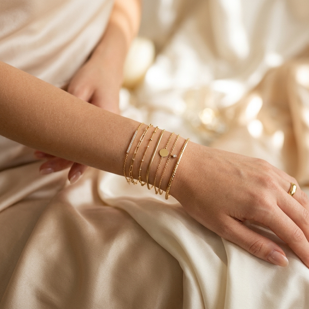 NGL Accessories - Delicate minimalist gold bracelets on wrist